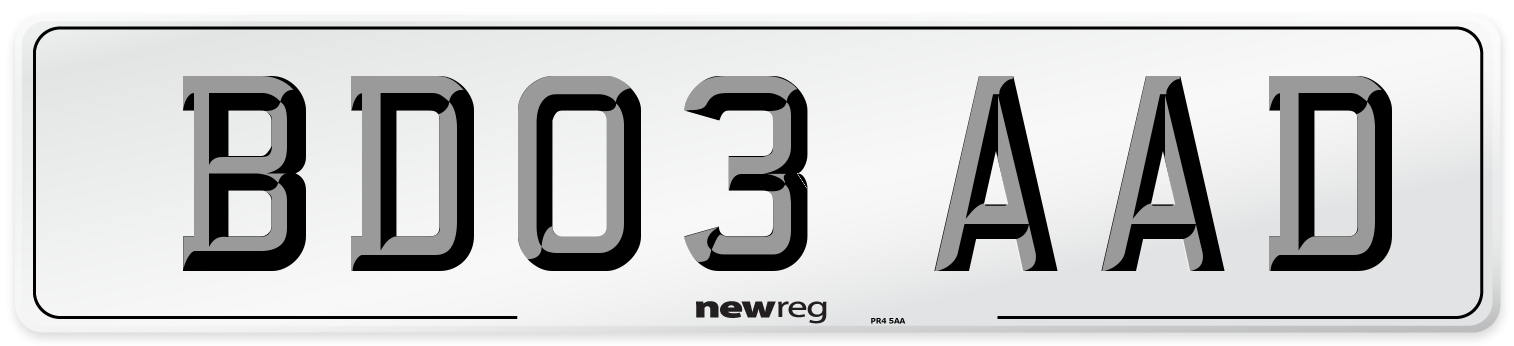 BD03 AAD Number Plate from New Reg
